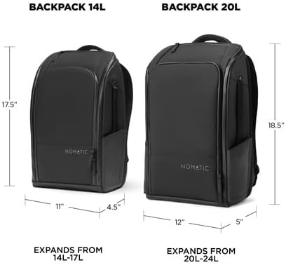 NOMATIC 14L Backpack- Carry On Backpack and Water Resistant Laptop Bag - Carry On or Business Backpack for Men and Women (Black)