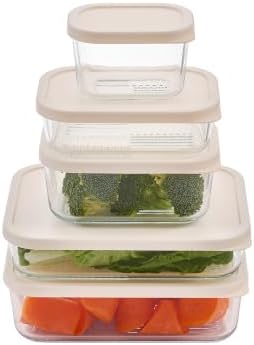 Glass Food Storage Containers with Lids - 22 Piece - 10.5 oz, 17.6 oz, 25.4 oz & 57.5 oz Sets Glass with BPA-Free Leak Resistant Stackable Lids - Microwave, Oven & Dishwasher Safe - Vanilla Mist