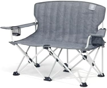 EVER ADVANCED Kids Double Camping Chair with Cupholders Safety Lock, Padded Kids Folding Chair Outdoor with Mesh Pocket, Lightweight Portable Two Person Loveseat for Beach, Supports 300lbs, Grey