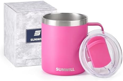 SUNWILL Insulated Coffee Mug, Stainless Steel 14 oz, Splash-Proof Lid