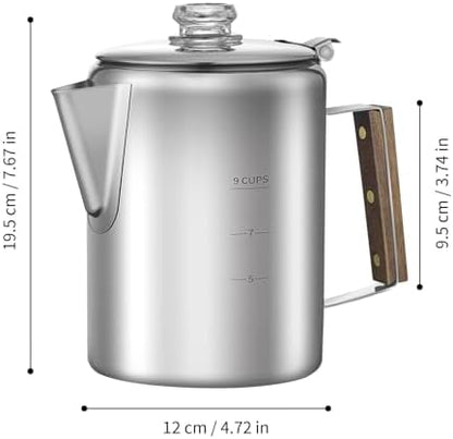 Coffee Percolator with 100pcs Coffee Filters - 9 Cups | Durable Stainless Steel Material Camping Coffee Pot| Brew Coffee On Fire, Grill or Stovetop | Ideal for Home, Camping