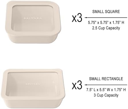 12-Piece Glass Meal Prep Containers Set with Lids (6 Containers + 6 Lids) | Microwave-Safe Airtight Seal, Oven-Safe Ceramic-Coated Glass | Zero Plastic, No PFAS/PFOA/BPA [Crema]
