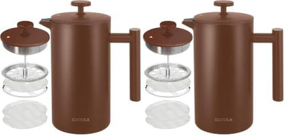 Secura French Press Coffee Maker, 304 Grade Stainless Steel Insulated Coffee Press with 2 Extra Screens, 34oz (1 Litre), Coffee (Pack of 2)