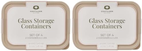 Glass Food Storage Containers with Lids — 8 Piece — 57.5 oz & 40.57 oz Glass with BPA-Free Leak Resistant Stackable Lids — Microwave, Oven & Dishwasher Safe — Ideal for Meal Prep & More Cashew Cream