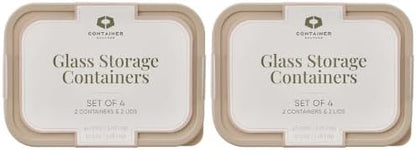 Glass Food Storage Containers with Lids — 8 Piece — 57.5 oz & 40.57 oz Glass with BPA-Free Leak Resistant Stackable Lids — Microwave, Oven & Dishwasher Safe — Ideal for Meal Prep & More Cashew Cream