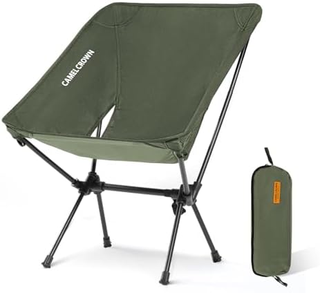 CAMEL CROWN Portable Camping Chair Folding Compact Lawn Lightweight Backpacking Chair with Carry Bag for Outdoor Hiking Beach Travel Picnic Festival Army Green