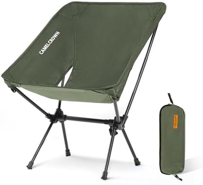 CAMEL CROWN Portable Camping Chair Folding Compact Lawn Lightweight Backpacking Chair with Carry Bag for Outdoor Hiking Beach Travel Picnic Festival Army Green