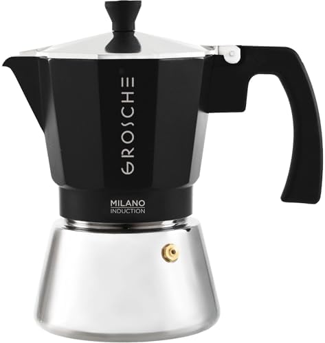 GROSCHE Milano Induction Stovetop Espresso Maker Moka Pot 6 Cup (Black)
