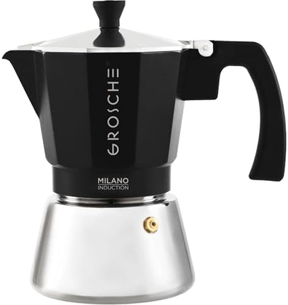 GROSCHE Milano Induction Stovetop Espresso Maker Moka Pot 6 Cup (Black)