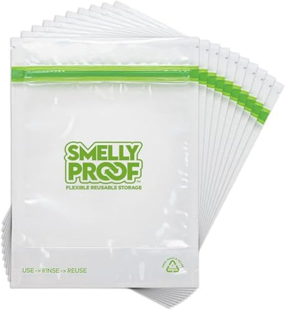 Smelly Proof 25 x Expandable Stand & Fill REUSABLE Storage Bags for Food Designed & Mfg in US, BPA FREE, NO PEVA, Reusable Sandwich Bags, Dishwasher-Safe, Clear 3 mils STAND UP 6.5" x 7.5" - 25pk