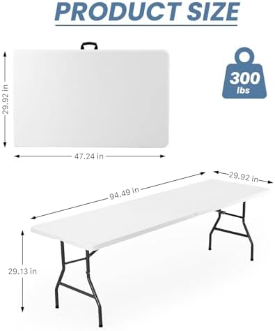 Sweetcrispy 8 FT Folding Picnic Table, Easy to Fold and Store