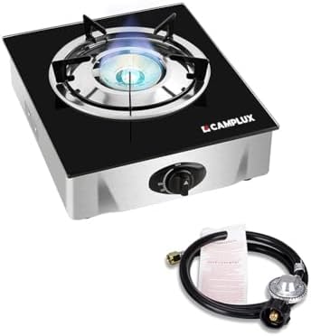 Camplux Propane Stove with Auto Ignition, Single Burner Propane Stoves 9,500 BTU, Tempered Glass Gas Cooktop