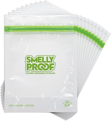 Smelly Proof 10 x Expandable Stand & Fill REUSABLE Storage Bags for Food Designed & Mfg in US, BPA FREE, NO PEVA, Reusable Sandwich Bags, Dishwasher-Safe, Clear 3 mils STAND UP 6.5" x 7.5" - 10pk