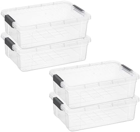 Superio 13.7 Quart Clear Plastic Storage Bin with Lid, Stackable Organizer Box, BPA-Free Storage Container for Home, Garage, School & Office, 4 Pack