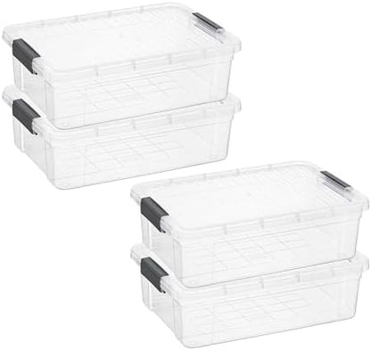 Superio 13.7 Quart Clear Plastic Storage Bin with Lid, Stackable Organizer Box, BPA-Free Storage Container for Home, Garage, School & Office, 4 Pack