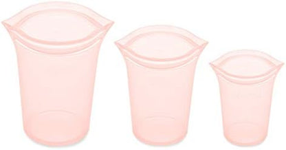 Zip Top Reusable Food Storage Bags | 3 Cup Set [Peach] | Silicone Meal Prep Container | Microwave, Dishwasher and Freezer Safe | Made in the USA