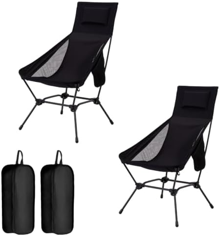 2 Pack High Back Camping Chair, 2-in-1 Height Adjustable, Heavy Duty