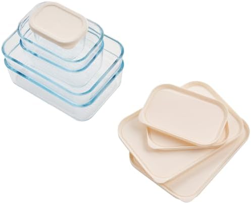 Glass Food Storage Containers with Lids - 12 Piece - 3 x 10.5 oz, 1 x 26.5 oz & 2 x 40.57 oz Glass with BPA-Free Leak Resistant Stackable Lids - Microwave, Oven & Dishwasher Safe - Vanilla Mist