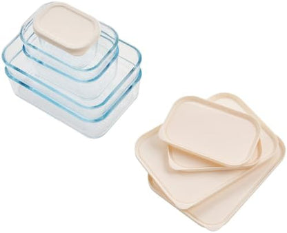 Glass Food Storage Containers with Lids - 10 Piece - 3 x 25.4 oz & 2 x 57.5 oz Glass with BPA-Free Leak Resistant Stackable Lids - Microwave, Oven & Dishwasher Safe - Ideal for Meal - Vanilla Mist