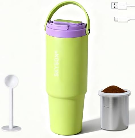 minkah Fast Extraction Mini Electric Coffee Maker - Portable Filter Coffee Brewer for Travel,Insulated Stainless Steel Tumbler,30 oz Reusable Iced Coffee Cup Machine,Hot Coffee Mug with Lid(Green)