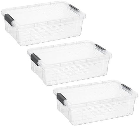 Superio 13.7 Quart Clear Plastic Storage Bin with Lid, Stackable Organizer Box, BPA-Free Storage Container for Home, Garage, School & Office, 3 Pack