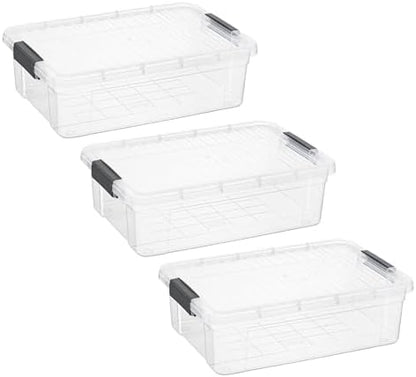 Superio 13.7 Quart Clear Plastic Storage Bin with Lid, Stackable Organizer Box, BPA-Free Storage Container for Home, Garage, School & Office, 3 Pack