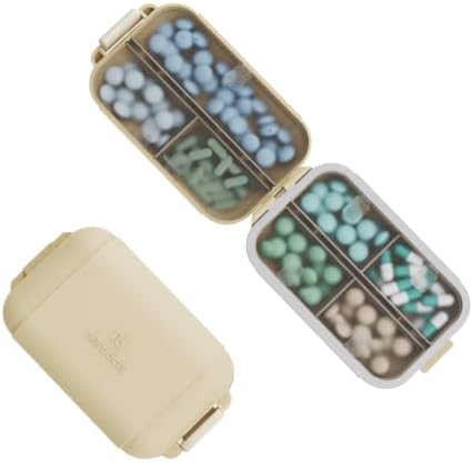 7 Compartments Travel Pill Organizer, Foldable Portable Airtight Pill Box