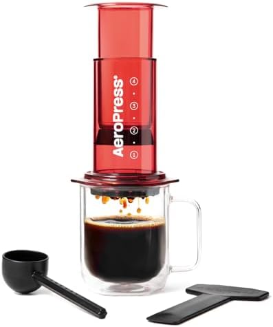 AeroPress Clear Red Coffee Press, French Press, Pour-Over & Espresso Style