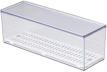 Large Transparent Flatware Tray Kitchen Drawer Organizer With Lid and Drainer - Plastic Kitchen Cutlery Tray and Utensil Storage Container with Cover - Dust-proof Dinnerware Holder