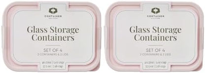 Glass Food Storage Containers with Lids — 8 Piece — 57.5 oz & 40.57 oz Glass with BPA-Free Leak Resistant Stackable Lids — Microwave, Oven & Dishwasher Safe — Ideal for Meal Prep & More Berry Blush