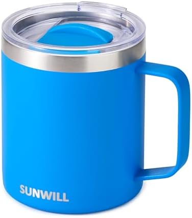 SUNWILL Insulated Coffee Mug, Stainless Steel 14 oz, Splash-Proof Lid
