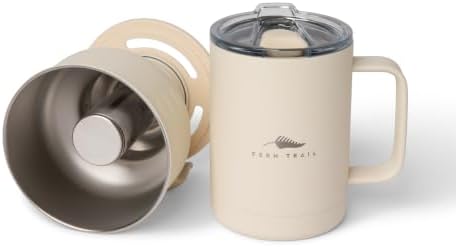 Pour over coffee maker, 12 oz insulated mug with lid, stainless steel reusable coffee filter, BPA-Free, (Cream)