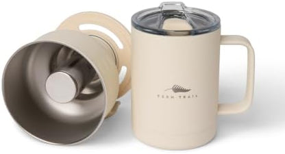 Pour over coffee maker, 12 oz insulated mug with lid, stainless steel reusable coffee filter, BPA-Free, (Cream)