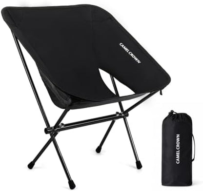 CAMEL CROWN Portable Camping Chair Lightweight Compact Folding Chair Mesh for Outdoor Camp Travel Beach Picnic Festival Hiking Backpacking (Black-1, 1 Pack)