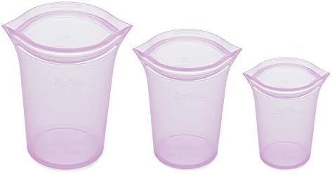 Zip Top Reusable Food Storage Bags | 3 Cup Set [Lavender] | Silicone Meal Prep Container | Microwave, Dishwasher and Freezer Safe | Made in the USA