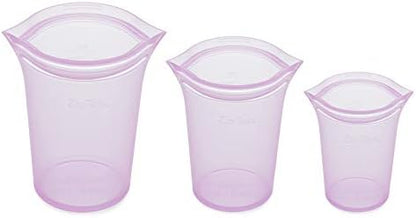 Zip Top Reusable Food Storage Bags | 3 Cup Set [Lavender] | Silicone Meal Prep Container | Microwave, Dishwasher and Freezer Safe | Made in the USA