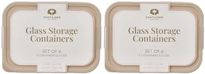 Glass Food Storage Containers with Lids — 12 Piece — 26.5 oz & 40.57 oz Glass with BPA-Free Leak Resistant Stackable Lids — Microwave, Oven & Dishwasher Safe — Ideal for Meal Prep - Cashew Cream