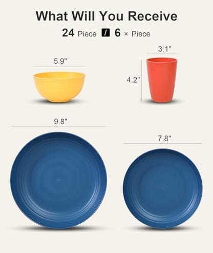 Quatish 24 Piece Plates and Bowl Set for 6, Dinnerware Dish Set for Kitchen