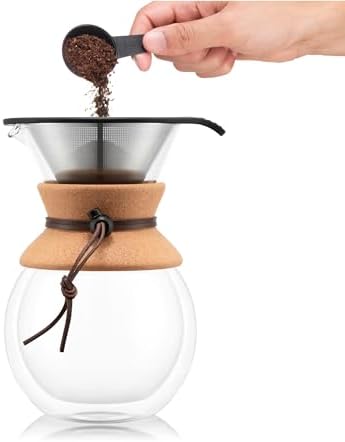 Bodum 34oz Pour Over Coffee Maker, High-Heat Borosilicate Glass with Reusable Stainless Steel Filter and Double Wall Cork Grip - Made in Portugal