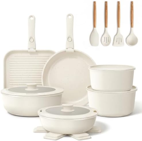 YASHE 21Pcs Nonstick Pots and Pans Set with Detachable Handles, Oven Safe