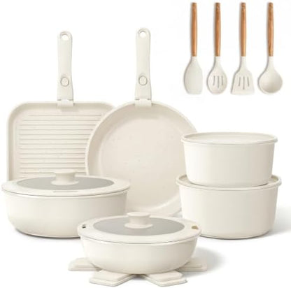 YASHE 21Pcs Nonstick Pots and Pans Set with Detachable Handles, Oven Safe