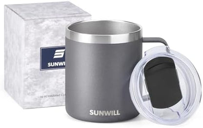 SUNWILL Travel Coffee Mug with Lid, 14 oz Insulated Stainless Steel