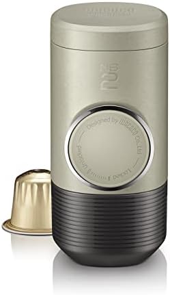 WACACO Minipresso NS2, Portable Espresso Machine, Compatible Original NS Capsules, Travel Coffee Maker, Manually Operated from Piston Action (Stone Beige)
