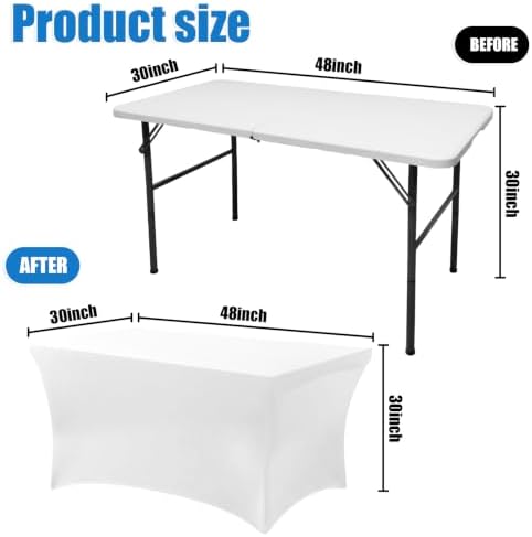 Gocamptoo 4FT Folding Table with Stretch Table Cover,Heavy Duty Plastic Portable Folding Table, 48" Indoor Outdoor Foldable Utility Table for Party, Picnic, BBQ, Buffet, Vendor Booth & Camping （White)
