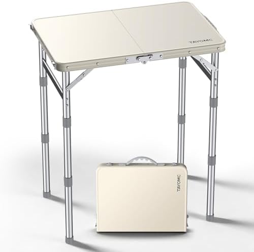 2ft Plastic Folding Camping Table, 3 Adjustable Height Waterproof Small Folding Table Lightweight & Portable with Carry Handle for Outdoor Camping RV Travel Picnic Beach, 22.8" X 15.7", White