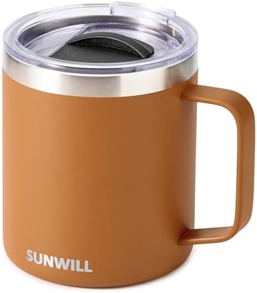 SUNWILL Insulated Coffee Mug, Stainless Steel 14 oz, Splash-Proof Lid