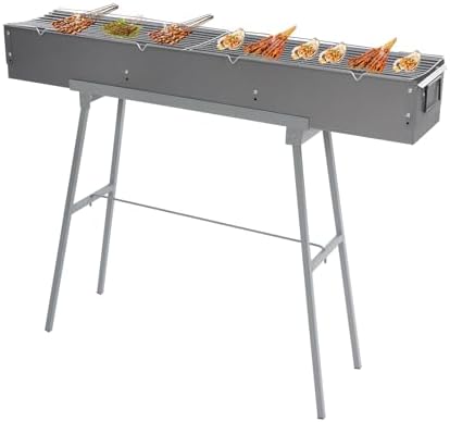Portable Charcoal Grills,39”x7”x5”Commercial BBQ Lamb Skewer Grill Set with Foldable Stand,Lightweight Smoky Flavor Barbecue Grill for Outdoor&Camping Cooking (39 * 7 * 5in)