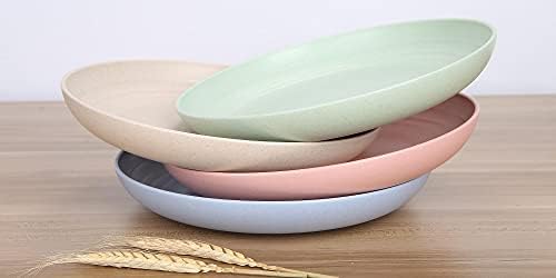 Wheat Straw Dinnerware Sets for 4 (Reusable Plates, Bowls & Cups) - Lightweight Unbreakable Dinner Camping Dishes - Dishwasher & Microwave Safe, Eco Friendly(12Pcs/Beige)