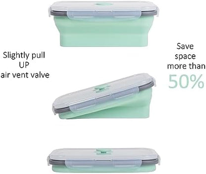 Collapsible Food Storage Containers with Lids & Vent, 27 oz, Kitchen Stacking Silicone Collapsible Meal Prep Container Set for Leftover, Microwave Freezer Dishwasher Safe, Mint Green, 4 Pack