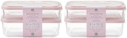 Glass Food Storage Containers with Lids — 8 Piece — 57.5 oz & 40.57 oz Glass with BPA-Free Leak Resistant Stackable Lids — Microwave, Oven & Dishwasher Safe — Ideal for Meal Prep & More Berry Blush